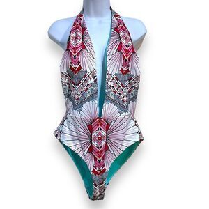 CUPSHE Plunge Neck Halter One Piece Petal in Peril Swimsuit